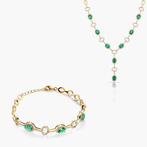 Komplet biżuterii Swan Lake: złoty, szmaragdy